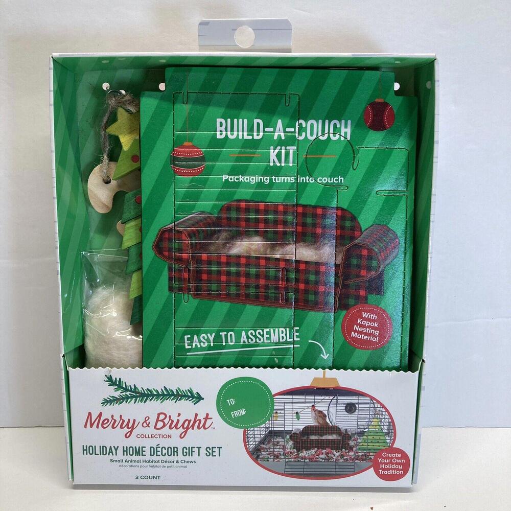 Merry & Bright Holiday Home Decor Small Pet Gift Set Build A Couch Holiday Home